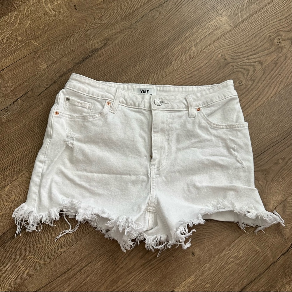 YMI White Frayed Hem Jean Shorts